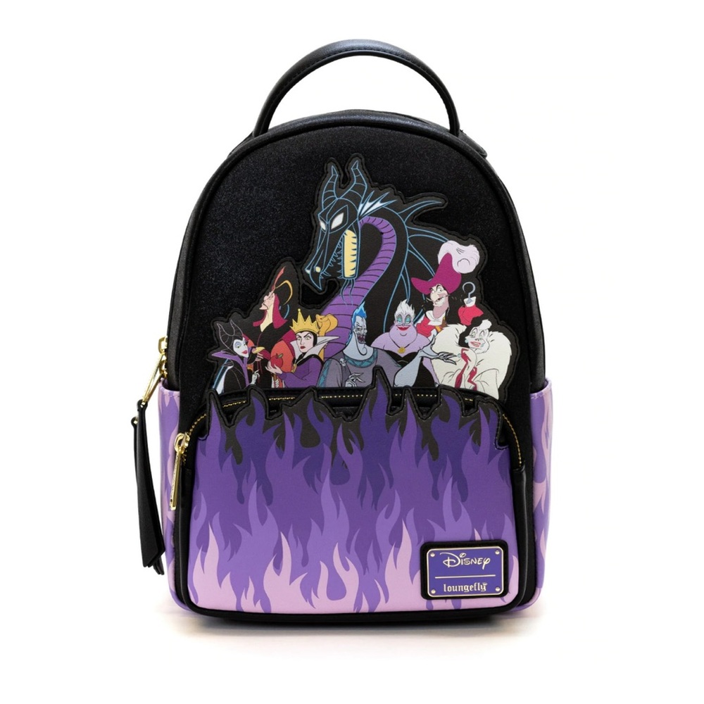 Loungefly Disney Villains Purple Flame Mini‎ Backpack Exclusive NWOT